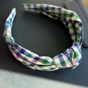 J Crew Plaid Headband in Blue and Green